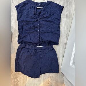 GapBody Gauze Navy Short Sleeve button down and short Set